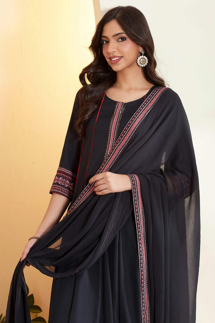Black Viscose Rayon Printed Kalidar Kurta Set KS60