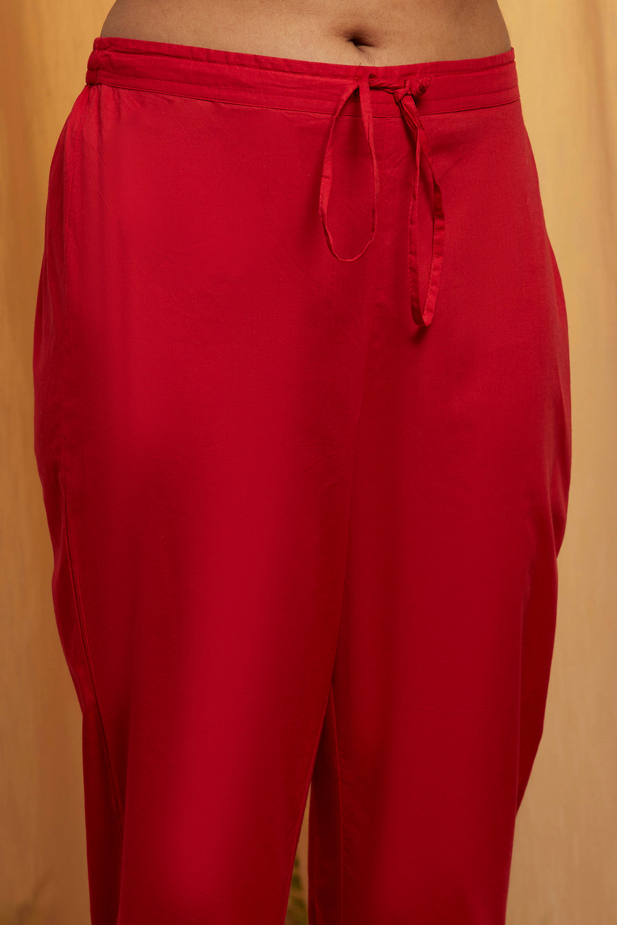 Red Cotton Yoke Embroidered Straight Kurta Set KS60
