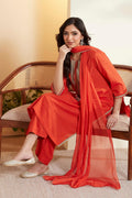 Rust Cotton Yoke Design Straight Kurta Set KS60