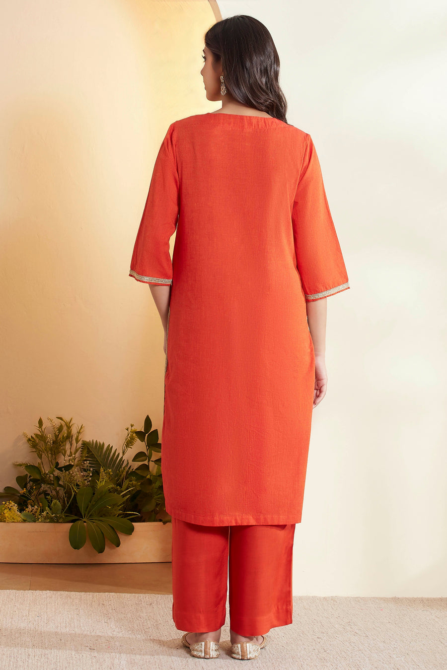 Rust Cotton Yoke Design Straight Kurta Set KS60