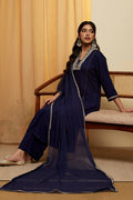 Navy Blue Viscose Rayon Yoke Design Straight Kurta Set KS60