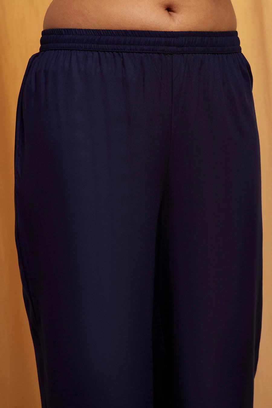 Navy Blue Viscose Rayon Yoke Design Straight Kurta Set KS60