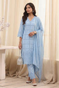 Powder Blue Cotton Schiffli Straight Kurta Set KS60