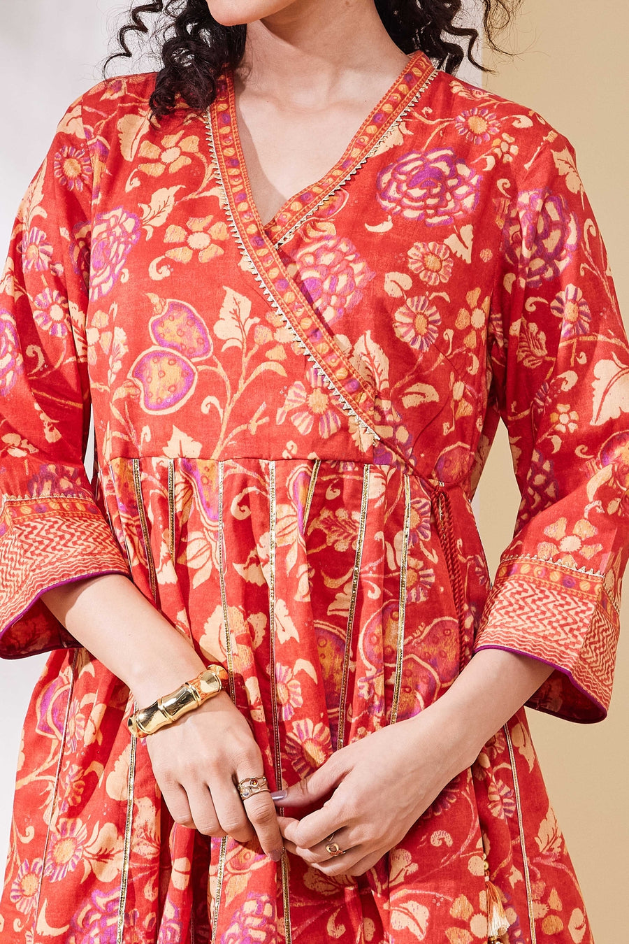 Rust Cotton Printed Anarkali Kurta Set A34