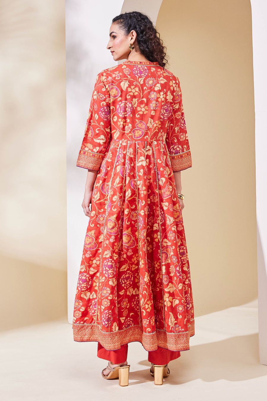 Rust Cotton Printed Anarkali Kurta Set A34