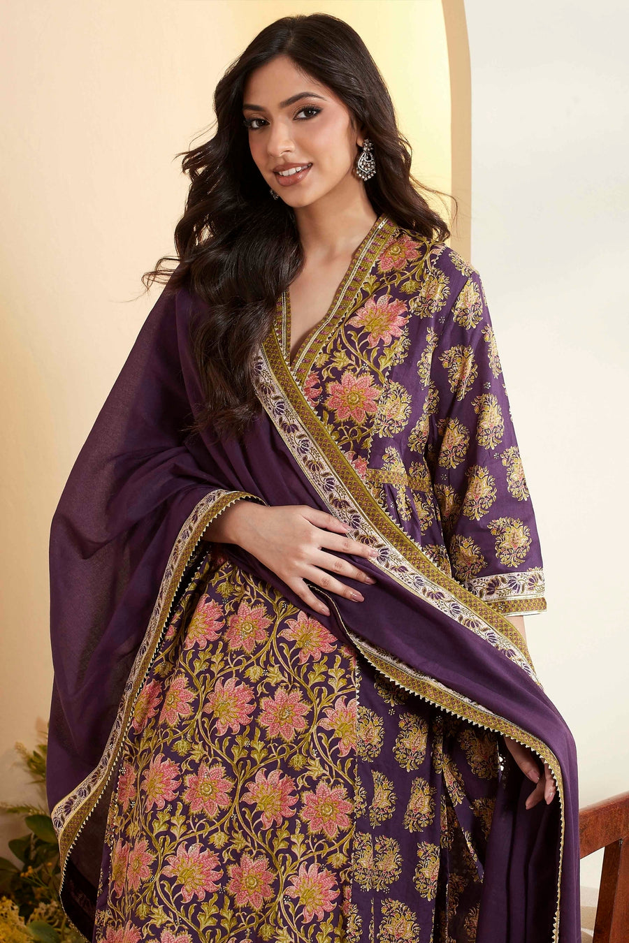 Purple Cotton Floral Printed Kurta Set KS60