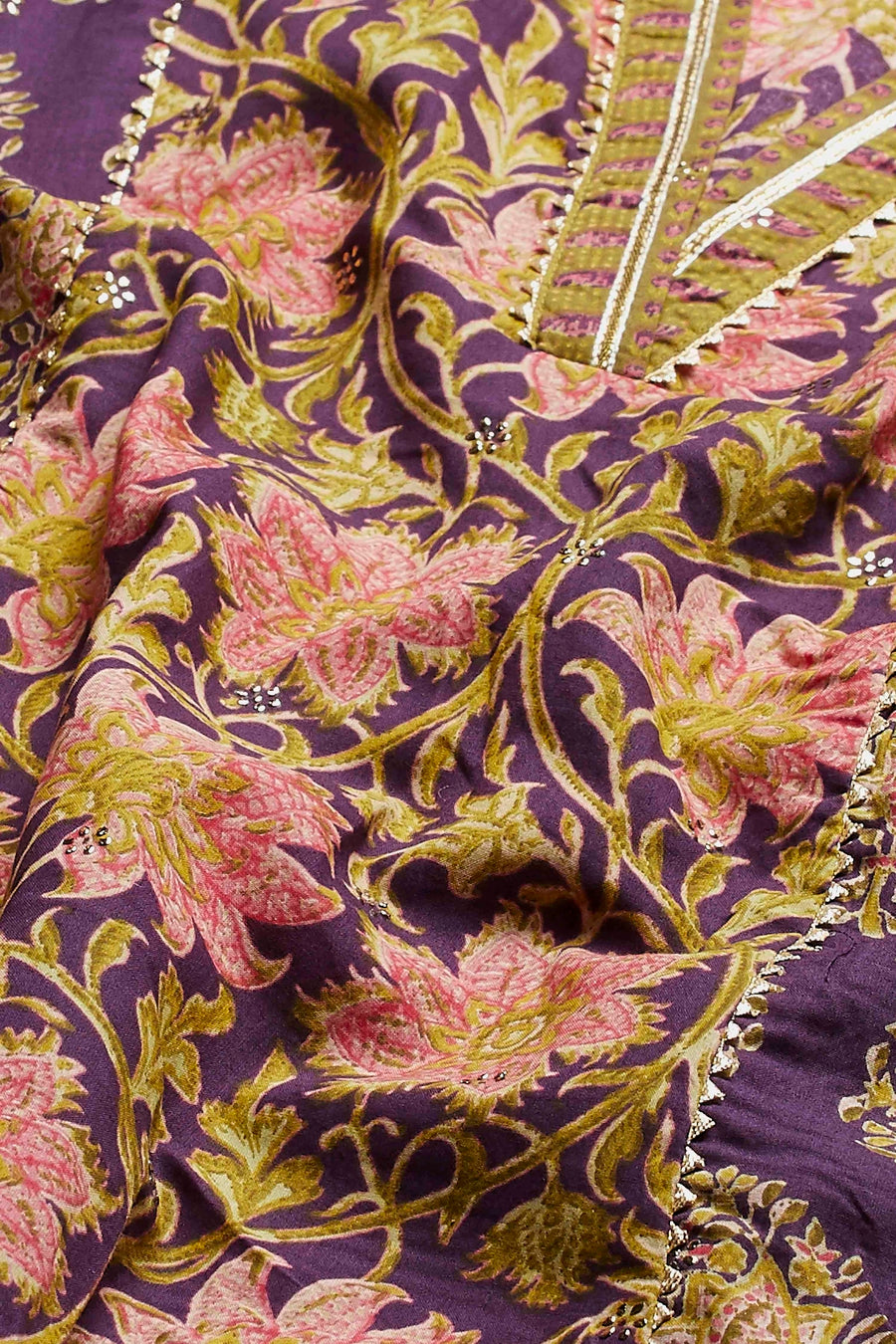 Purple Cotton Floral Printed Kurta Set KS60