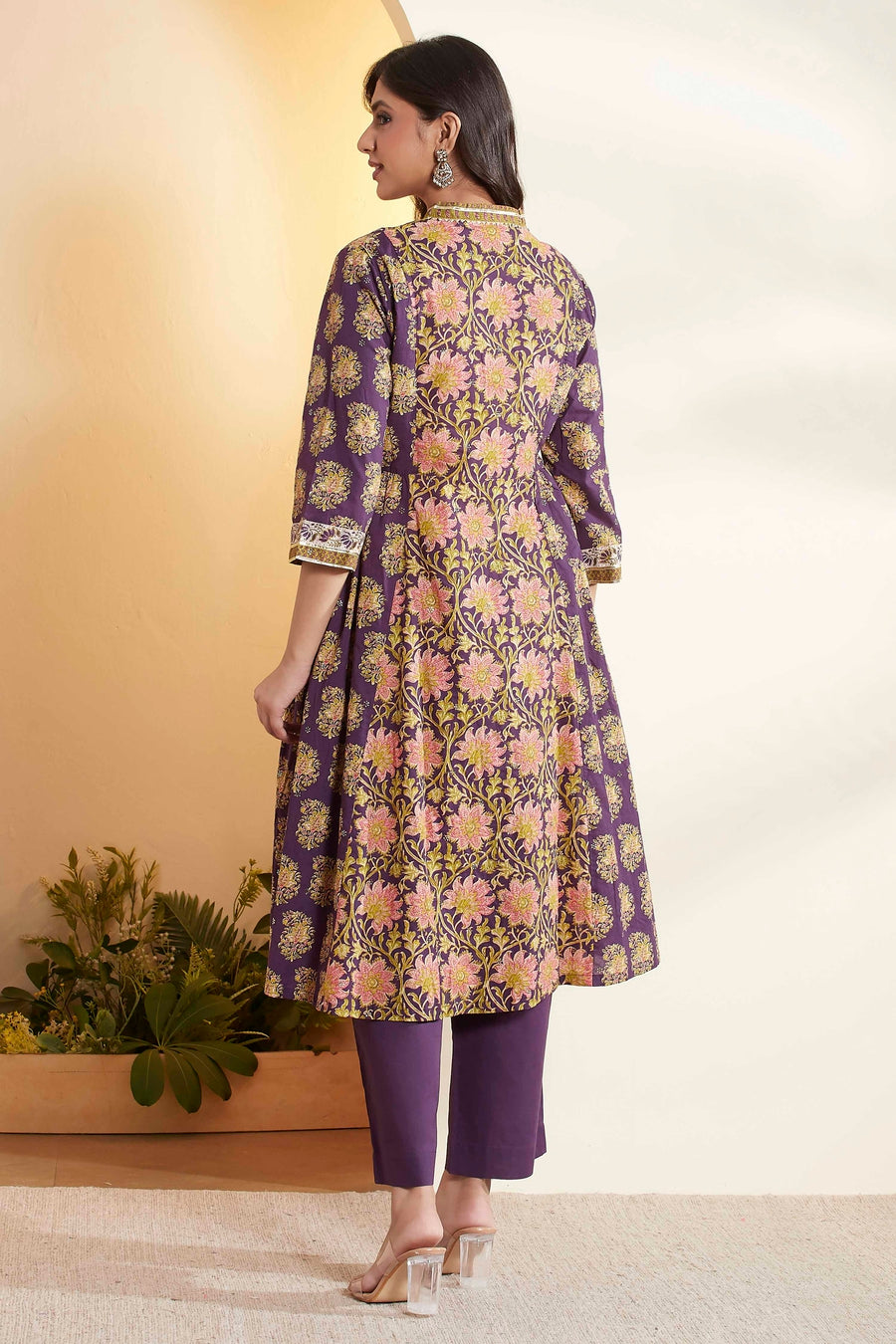 Purple Cotton Floral Printed Kurta Set KS60