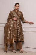 Brown Cotton Tissue Jacquard Printed Anarkali Suit Set A34