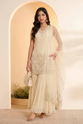 Off White Embroidered Sharara Set with Net Dupatta KS60