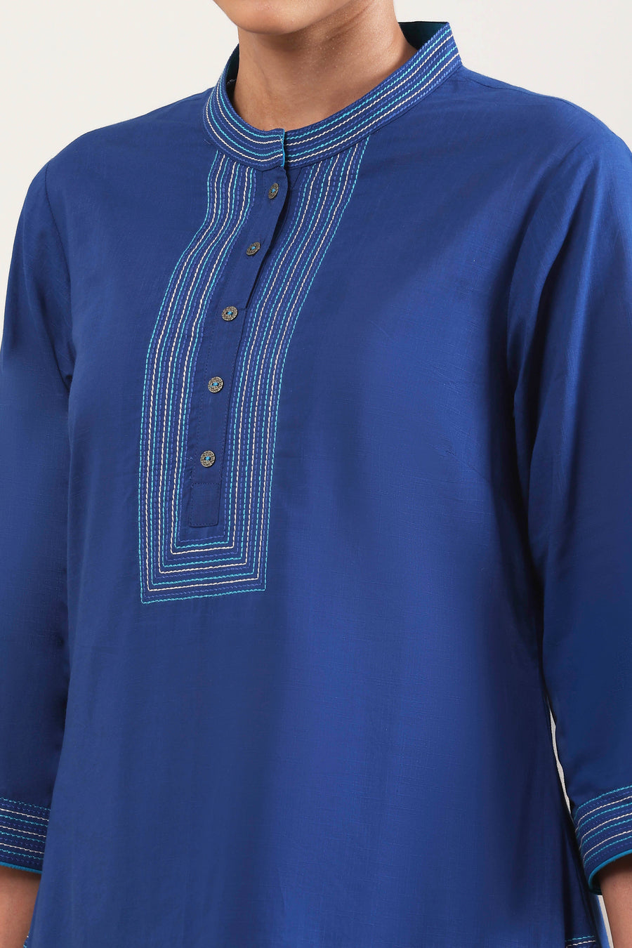 Indigo Cotton Solid Straight Suit Set KS60