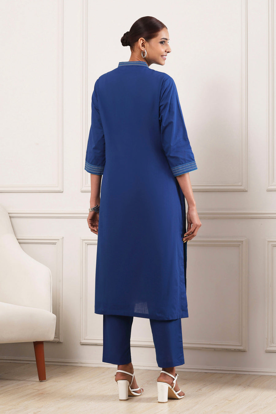 Indigo Cotton Solid Straight Suit Set KS60