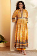 Yellow Cotton Anarkali Printed Kurta Set A34