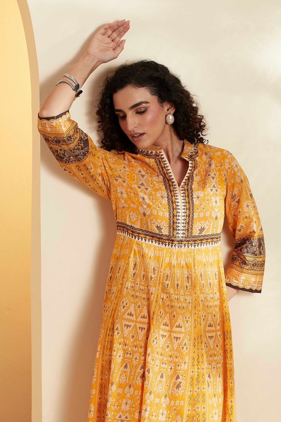 Yellow Cotton Anarkali Printed Kurta Set A34