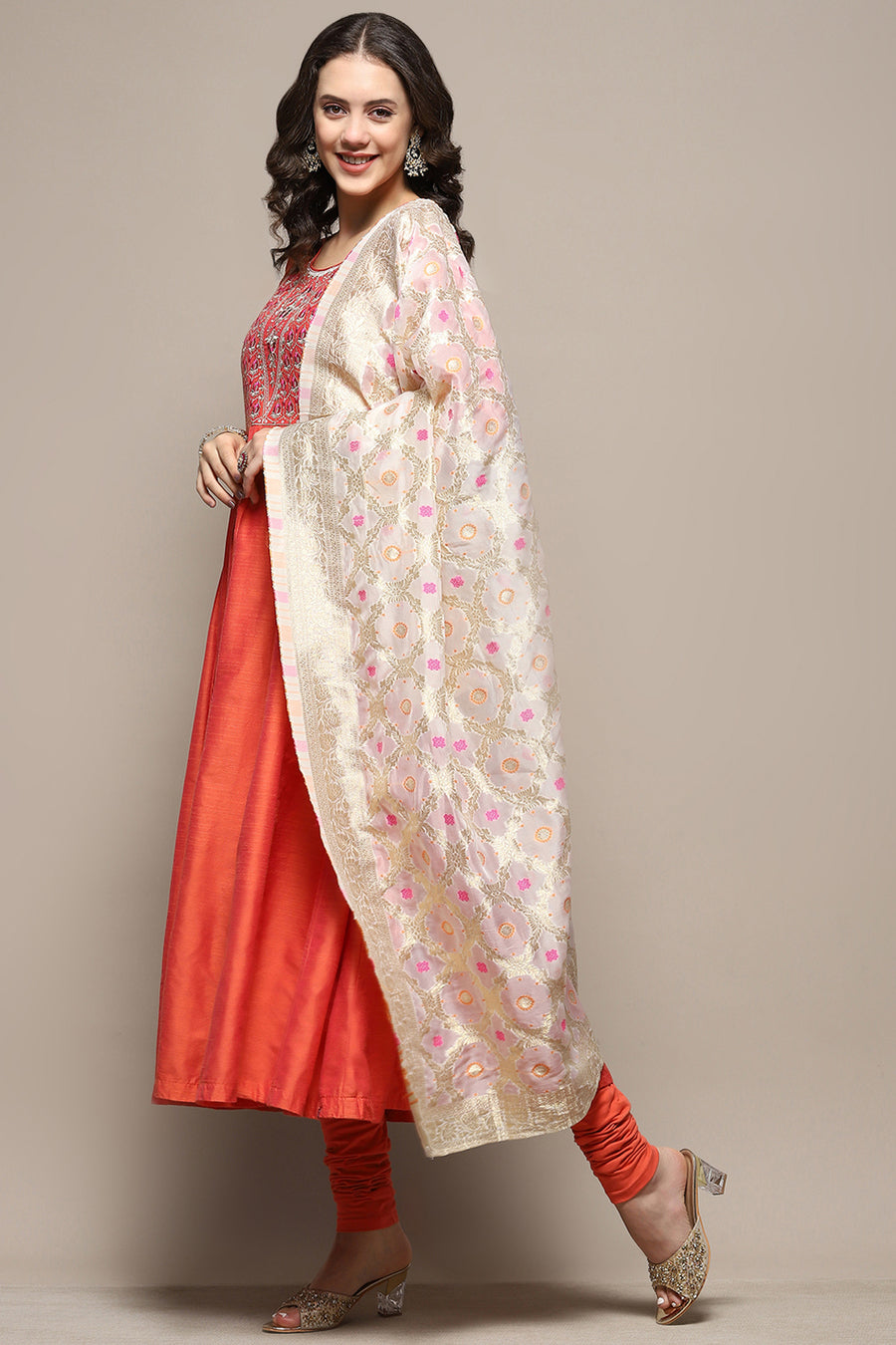 Orange Embroidered Detail Festive Anarkali Suit Set A34