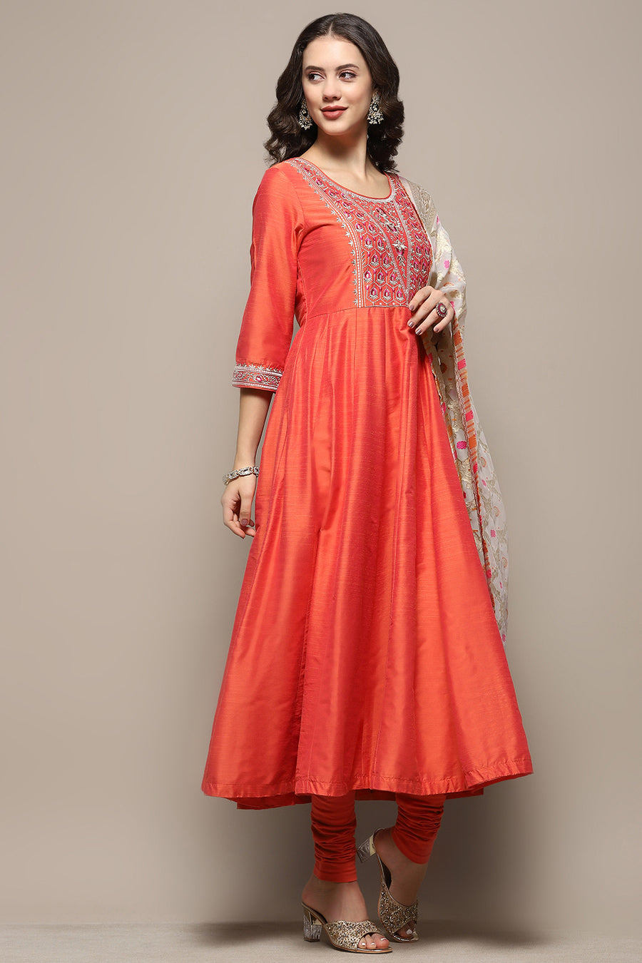 Orange Embroidered Detail Festive Anarkali Suit Set A34