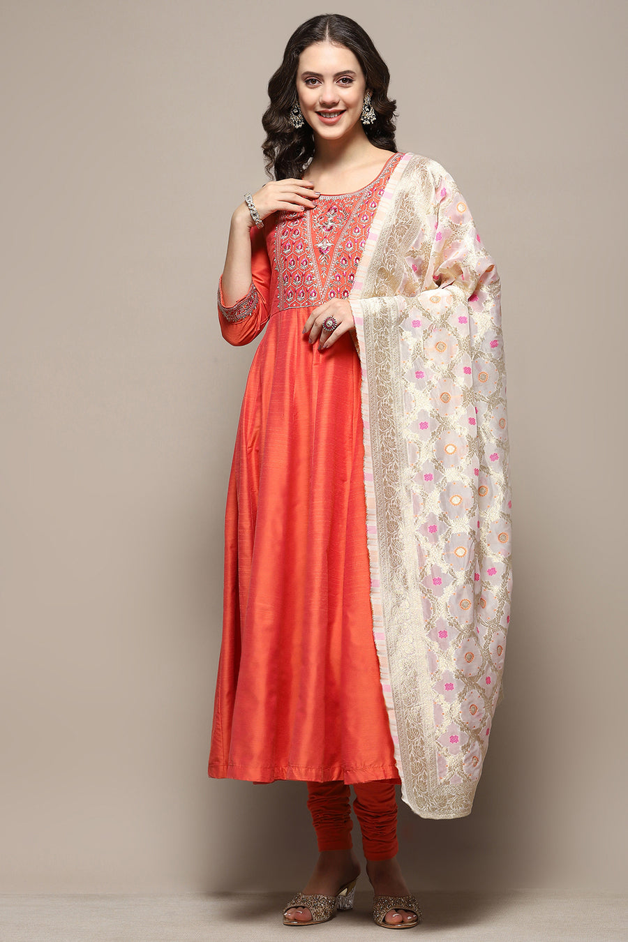 Orange Embroidered Detail Festive Anarkali Suit Set A34