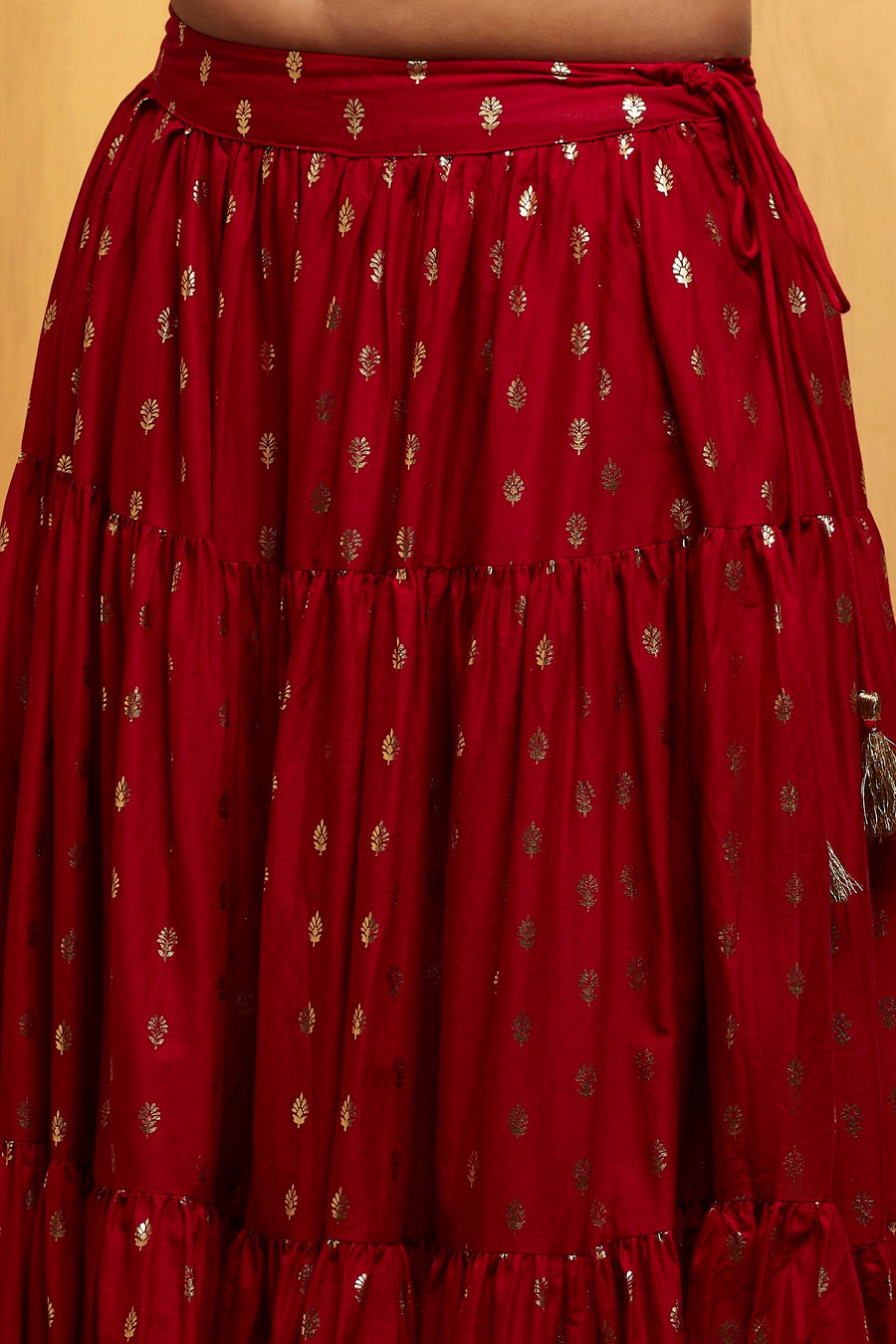 Off-White & Red Polyester Embroidered Lehenga Set KS60