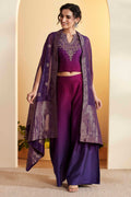 Purple Royal Silk Yoke Design Fusion Set KS60