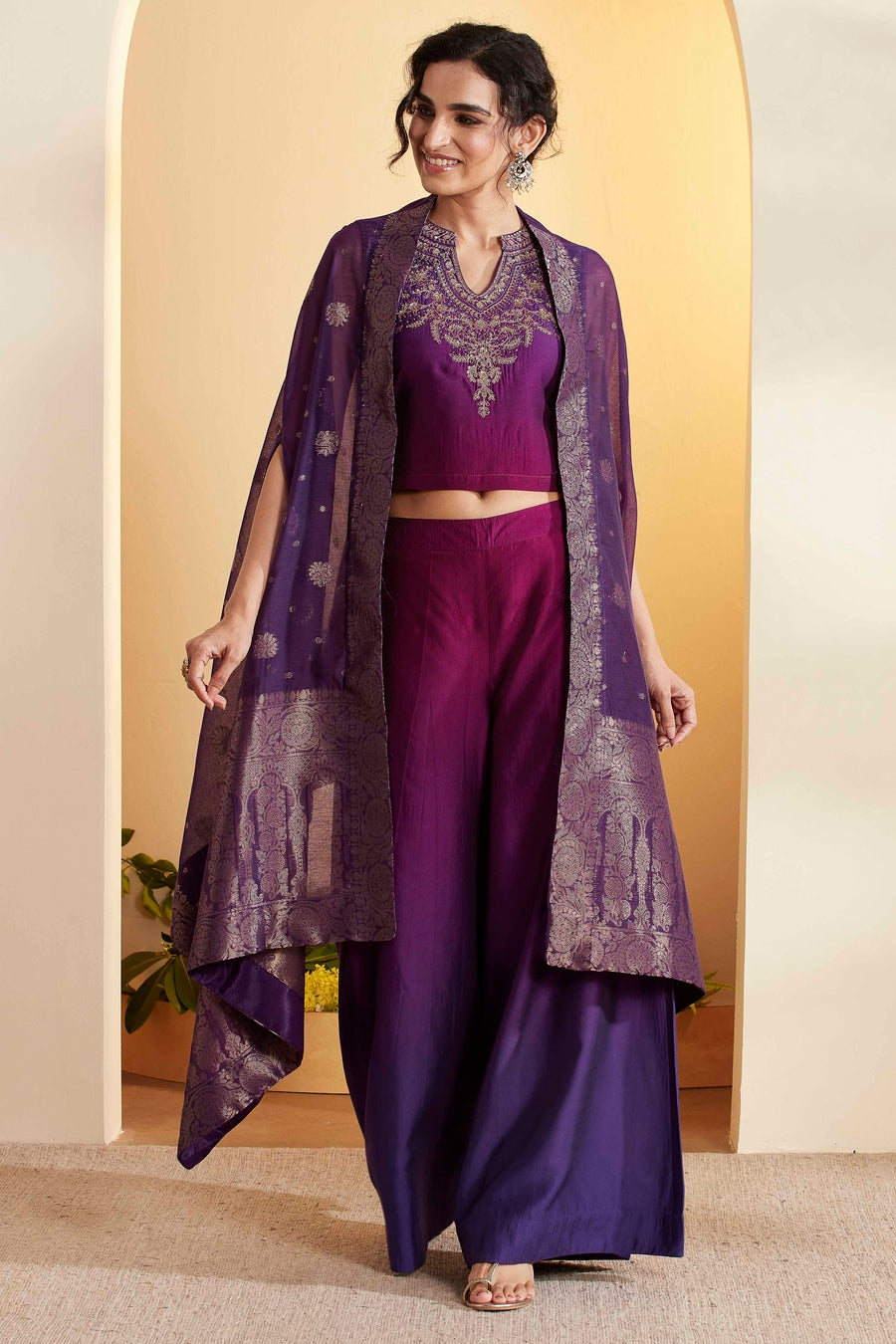 Purple Royal Silk Yoke Design Fusion Set KS60