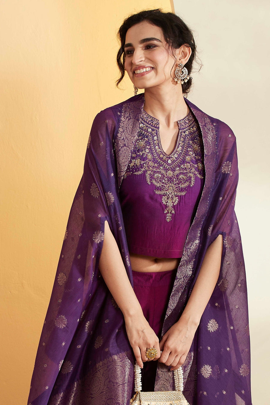 Purple Royal Silk Yoke Design Fusion Set KS60