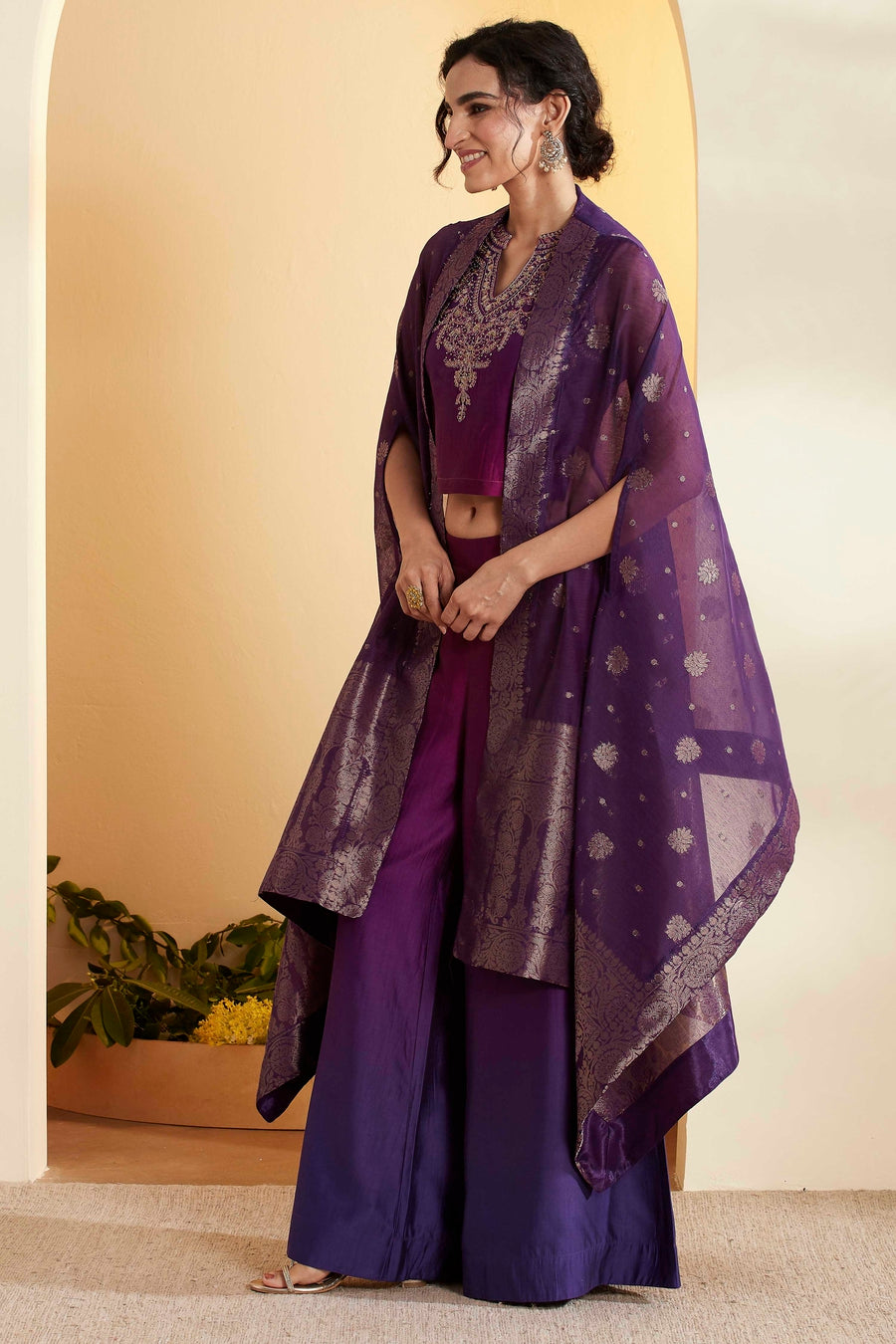 Purple Royal Silk Yoke Design Fusion Set KS60