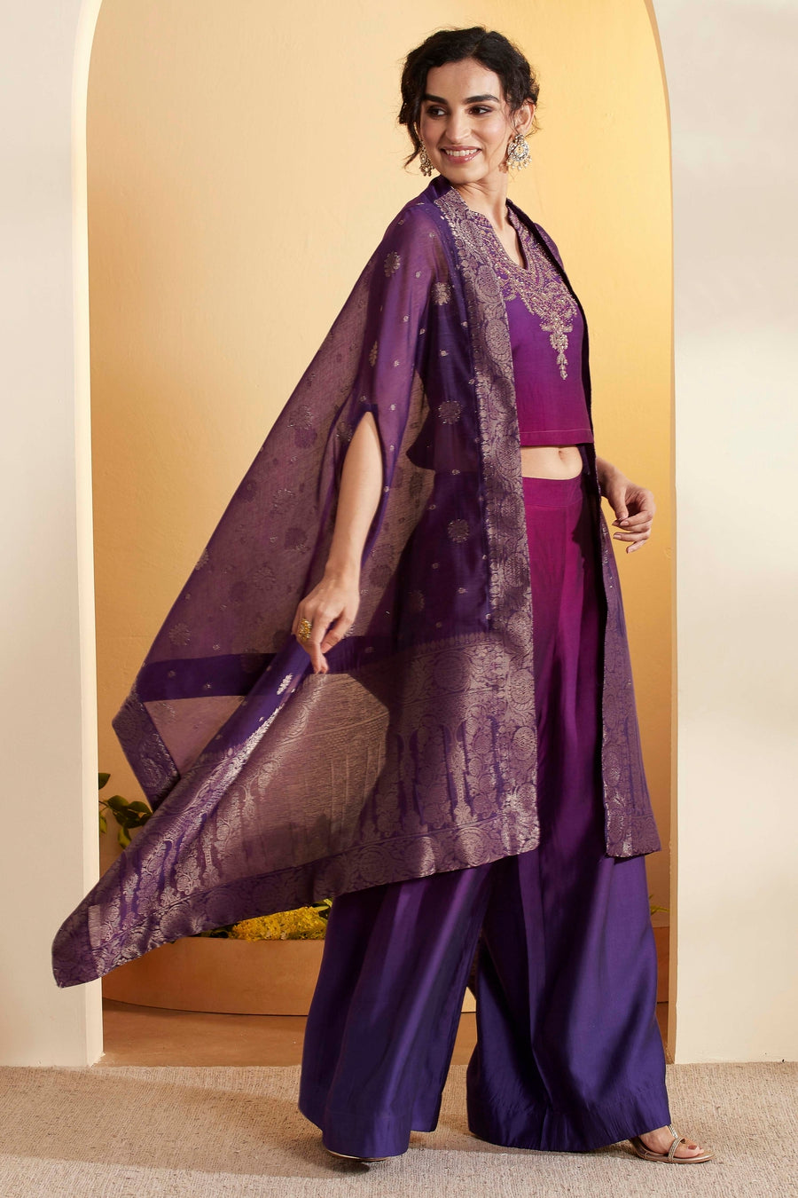Purple Royal Silk Yoke Design Fusion Set KS60