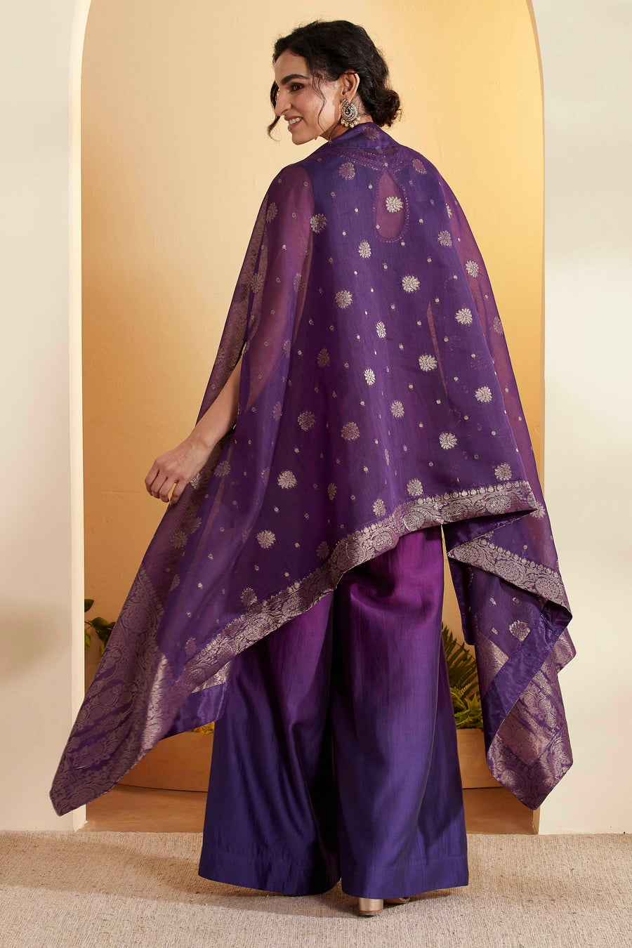 Purple Royal Silk Yoke Design Fusion Set KS60