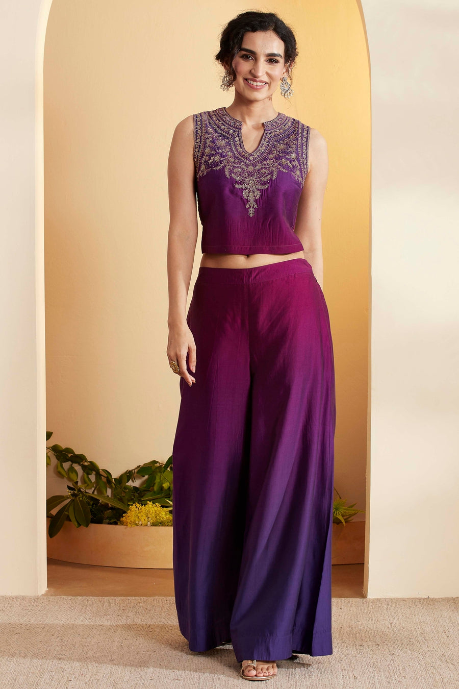 Purple Royal Silk Yoke Design Fusion Set KS60