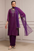 Purple Poly Georgette Printed Straight Suit Set KS60