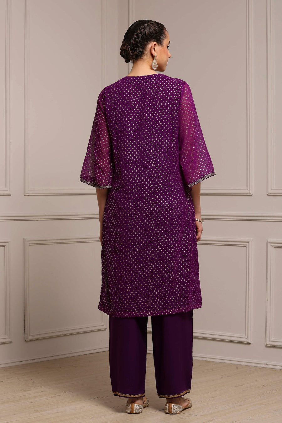 Purple Poly Georgette Printed Straight Suit Set KS60