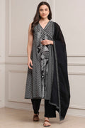 Black Cotton Printed Anarkali Suit Set A34