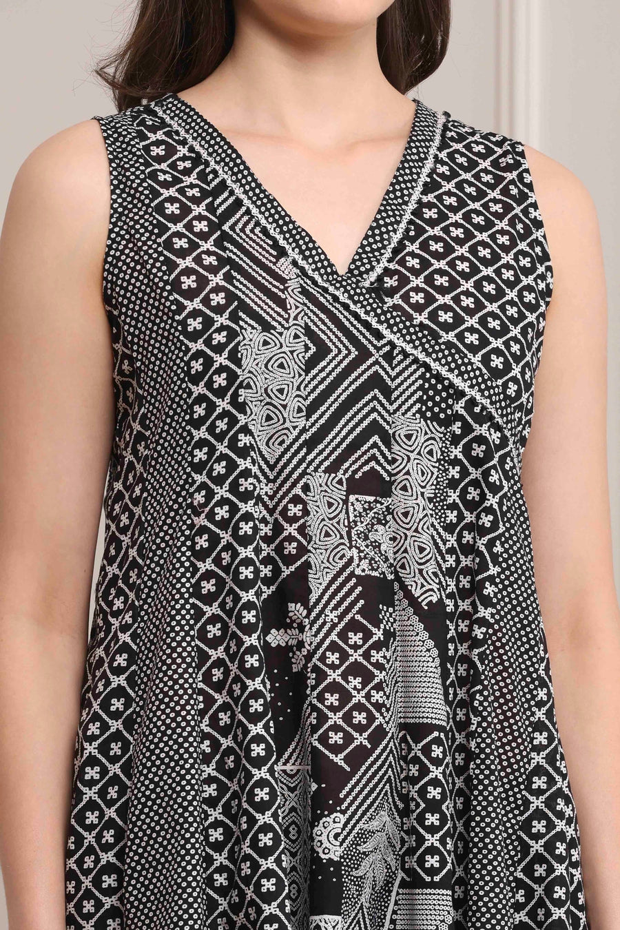 Black Cotton Printed Anarkali Suit Set A34