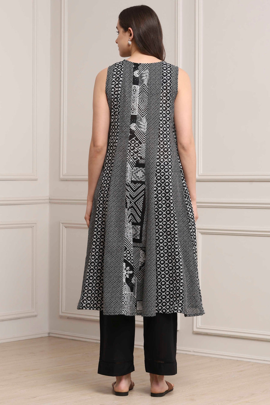 Black Cotton Printed Anarkali Suit Set A34