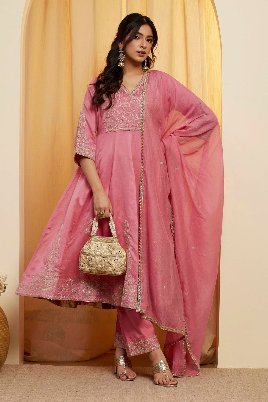 Pink Embroidered Anarkali Suit Set A34