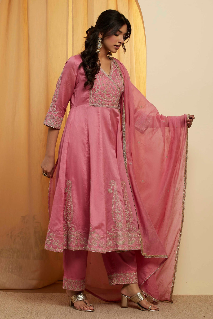 Pink Embroidered Anarkali Suit Set A34