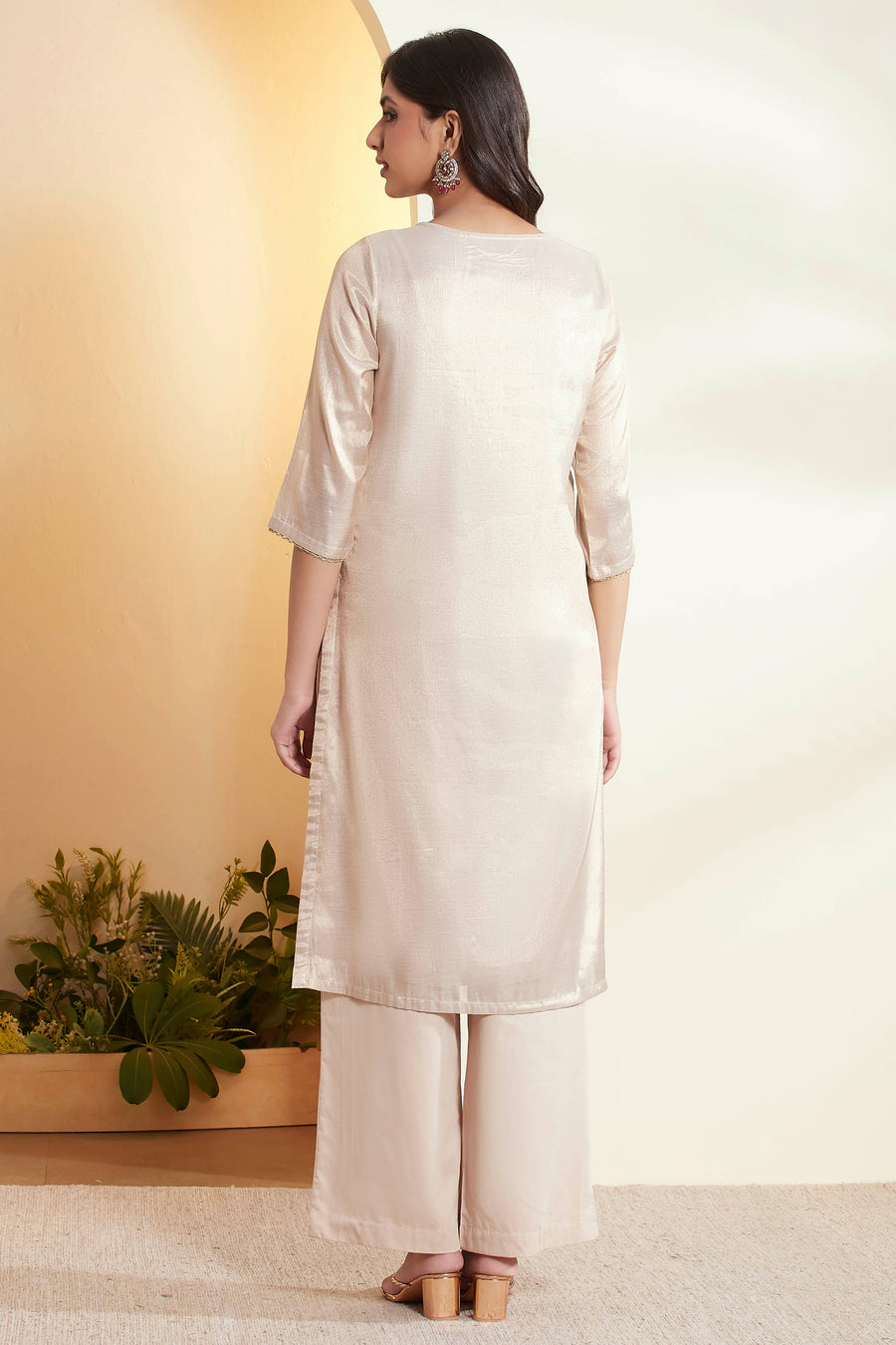 Off-White Cotton Embroidered Straight Kurta Set KS60