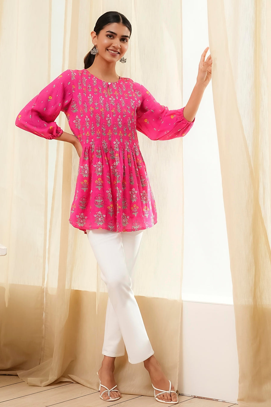 Pink Straight Printed Short Kurta K60