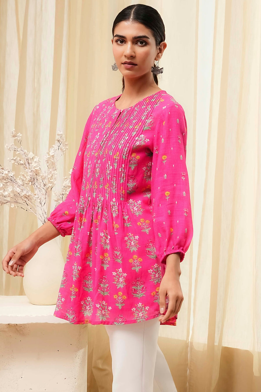 Pink Straight Printed Short Kurta K60