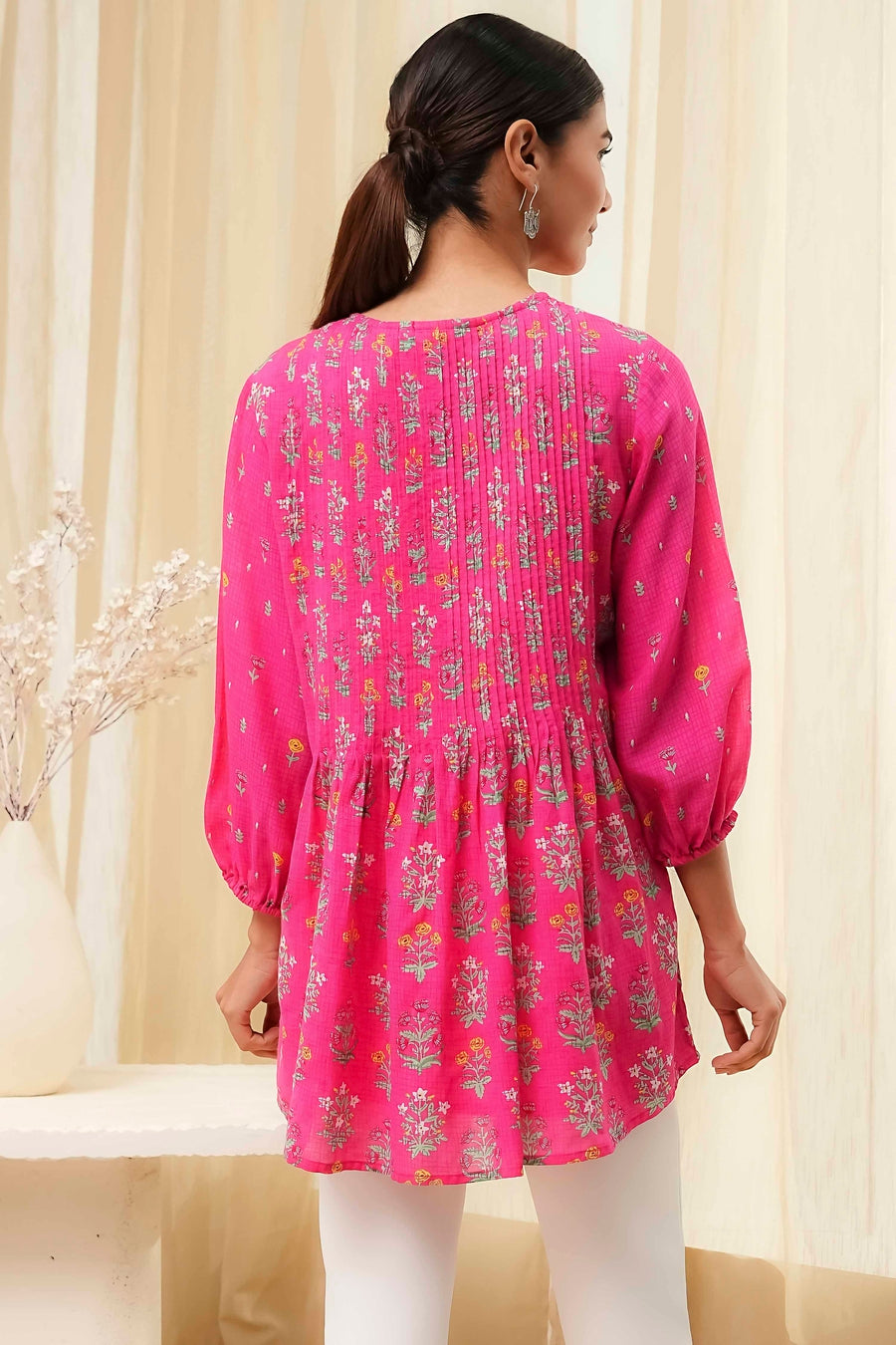 Pink Straight Printed Short Kurta K60