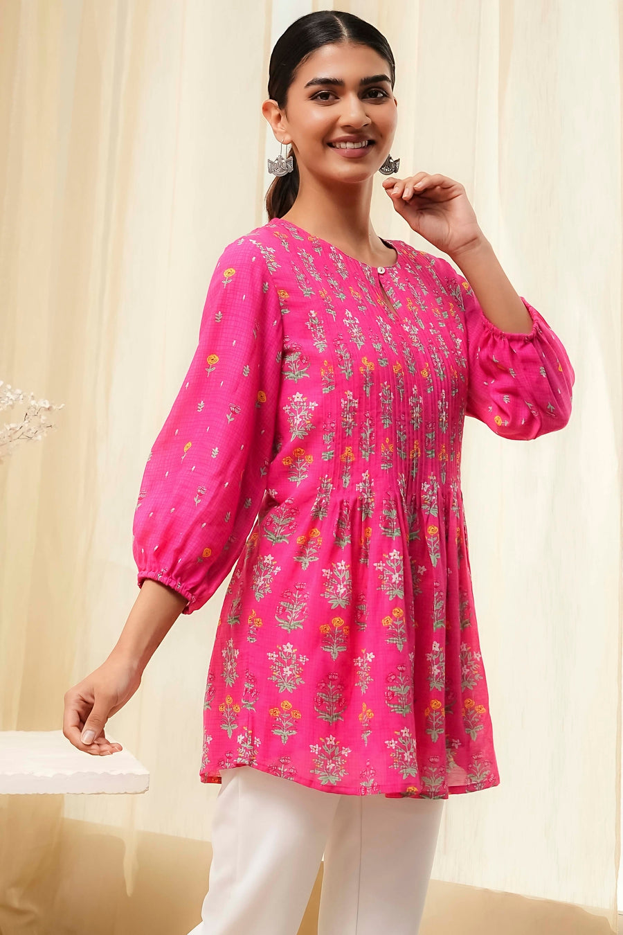 Pink Straight Printed Short Kurta K60