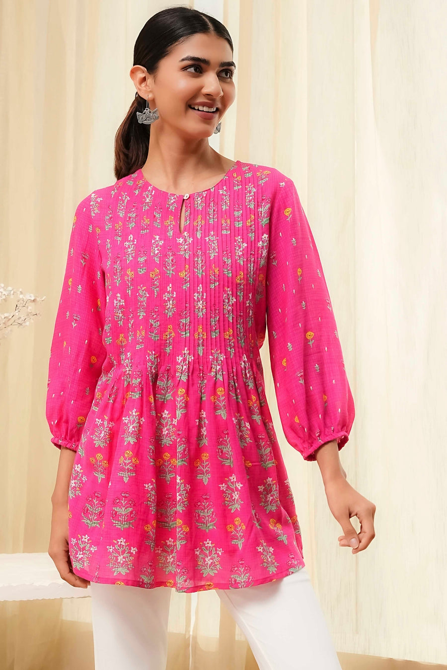 Pink Straight Printed Short Kurta K60