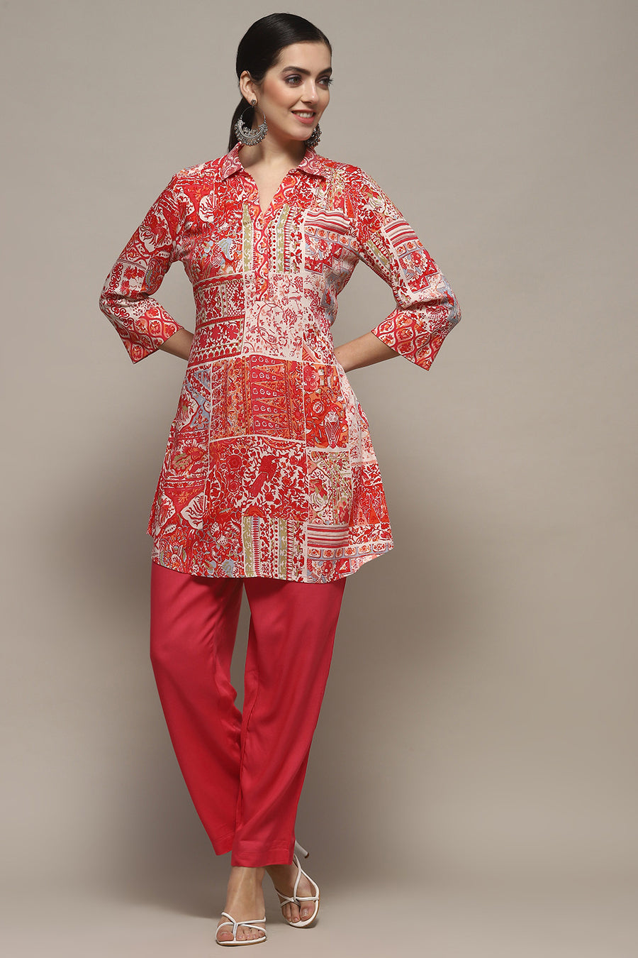 Fuschia Viscose Rayon Printed Straight Kurti K60