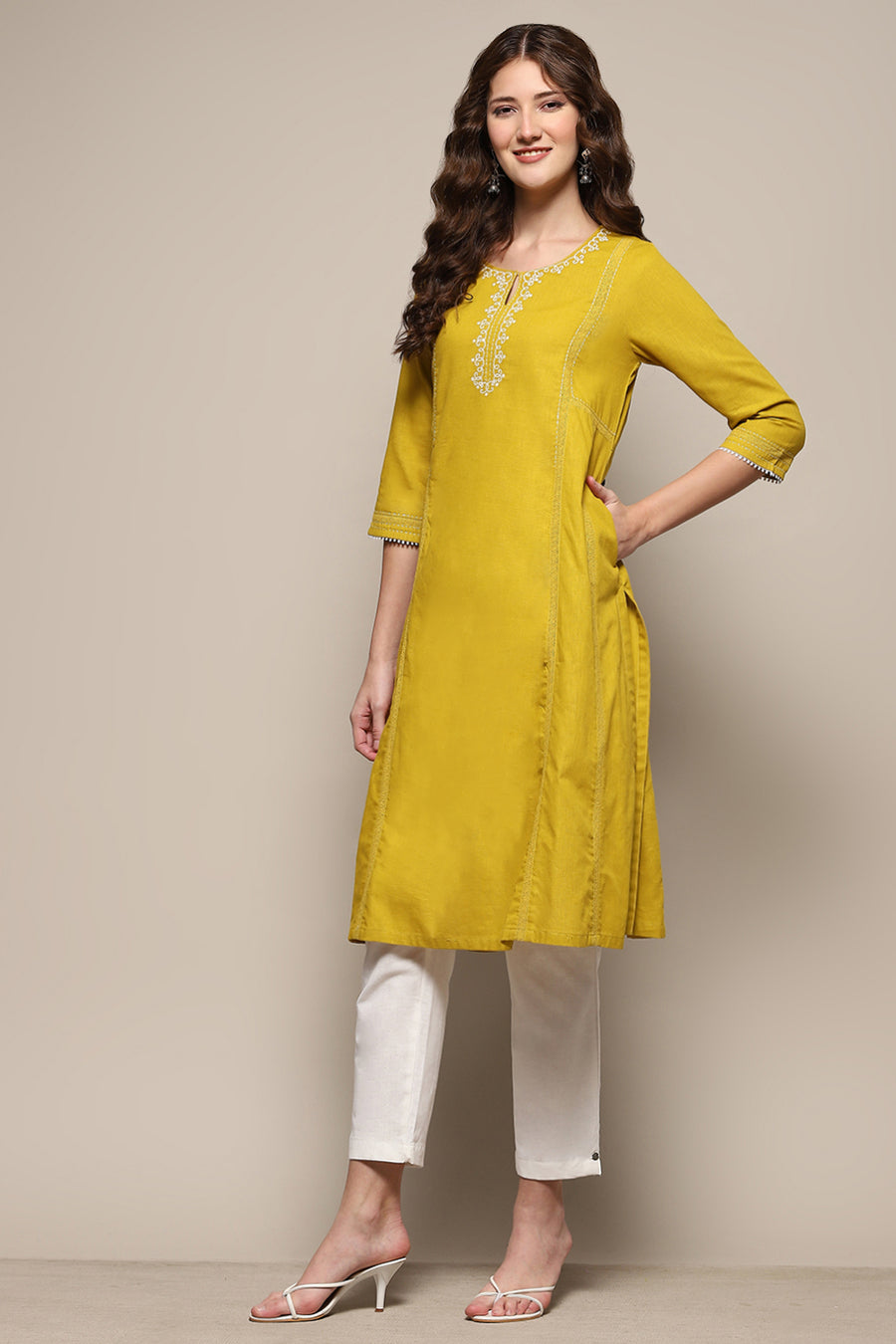 Lime Yellow Cotton Straight Kurta K60