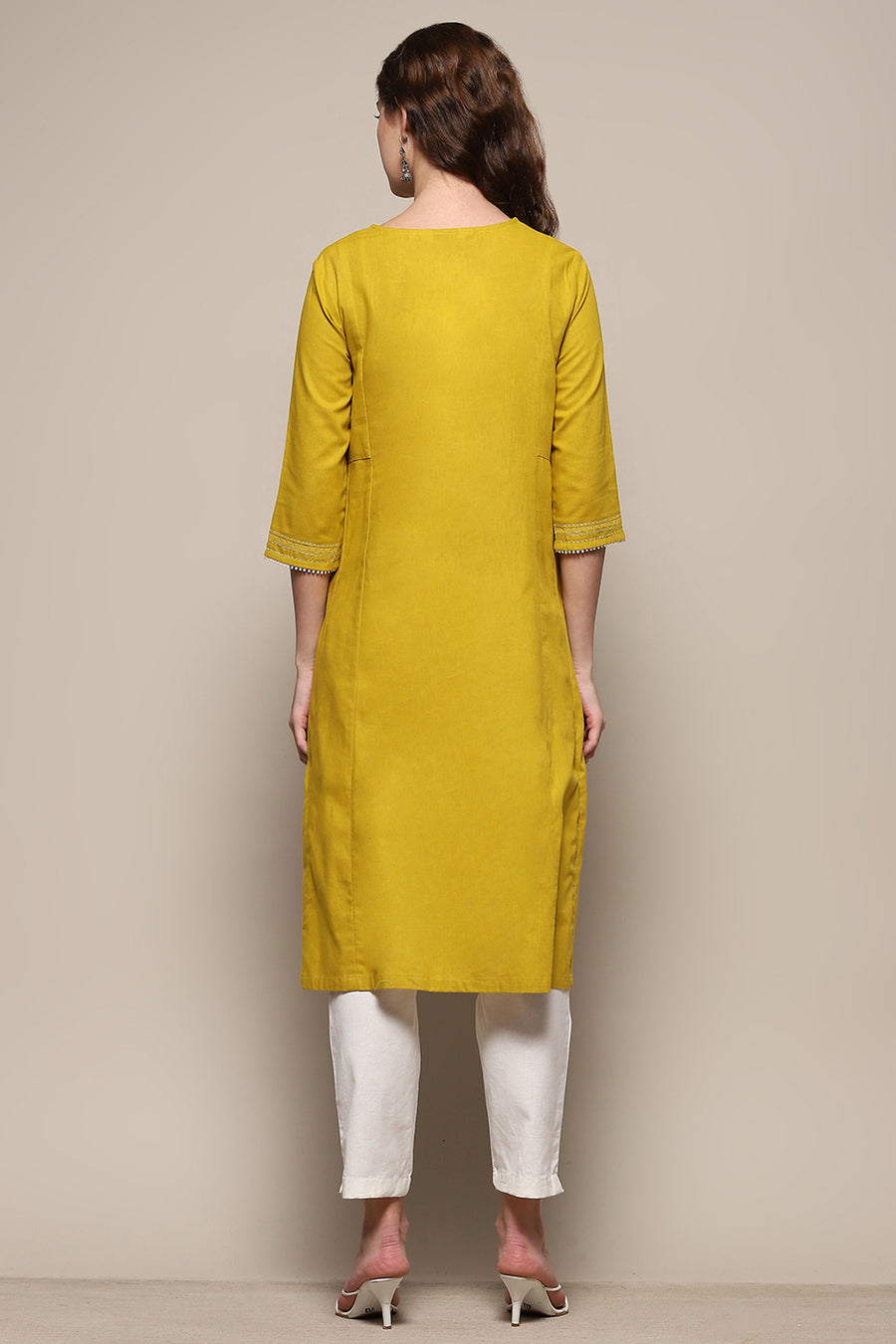 Lime Yellow Cotton Straight Kurta K60