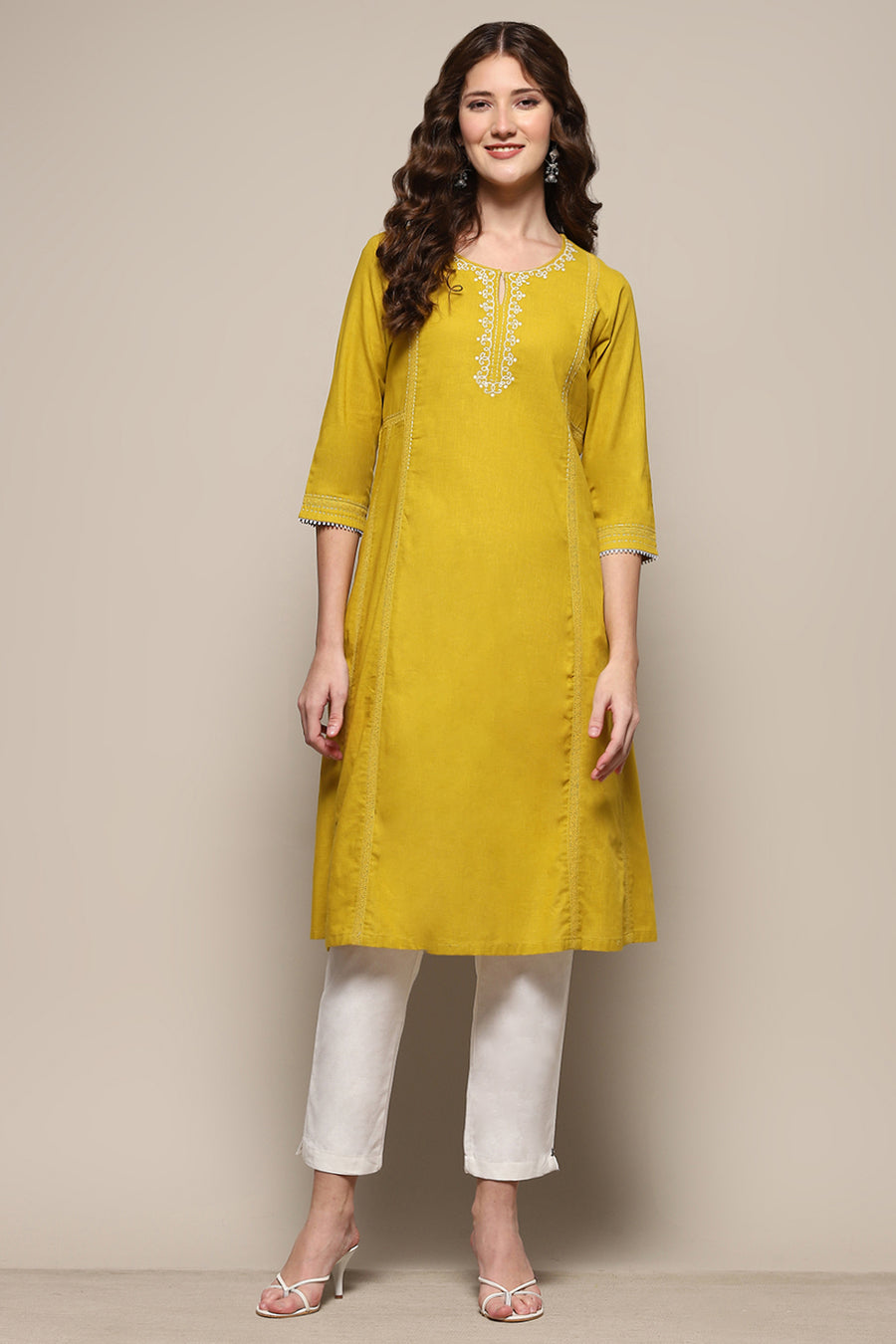 Lime Yellow Cotton Straight Kurta K60