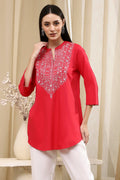 Raspberry Embroidered Straight Short Kurta K60