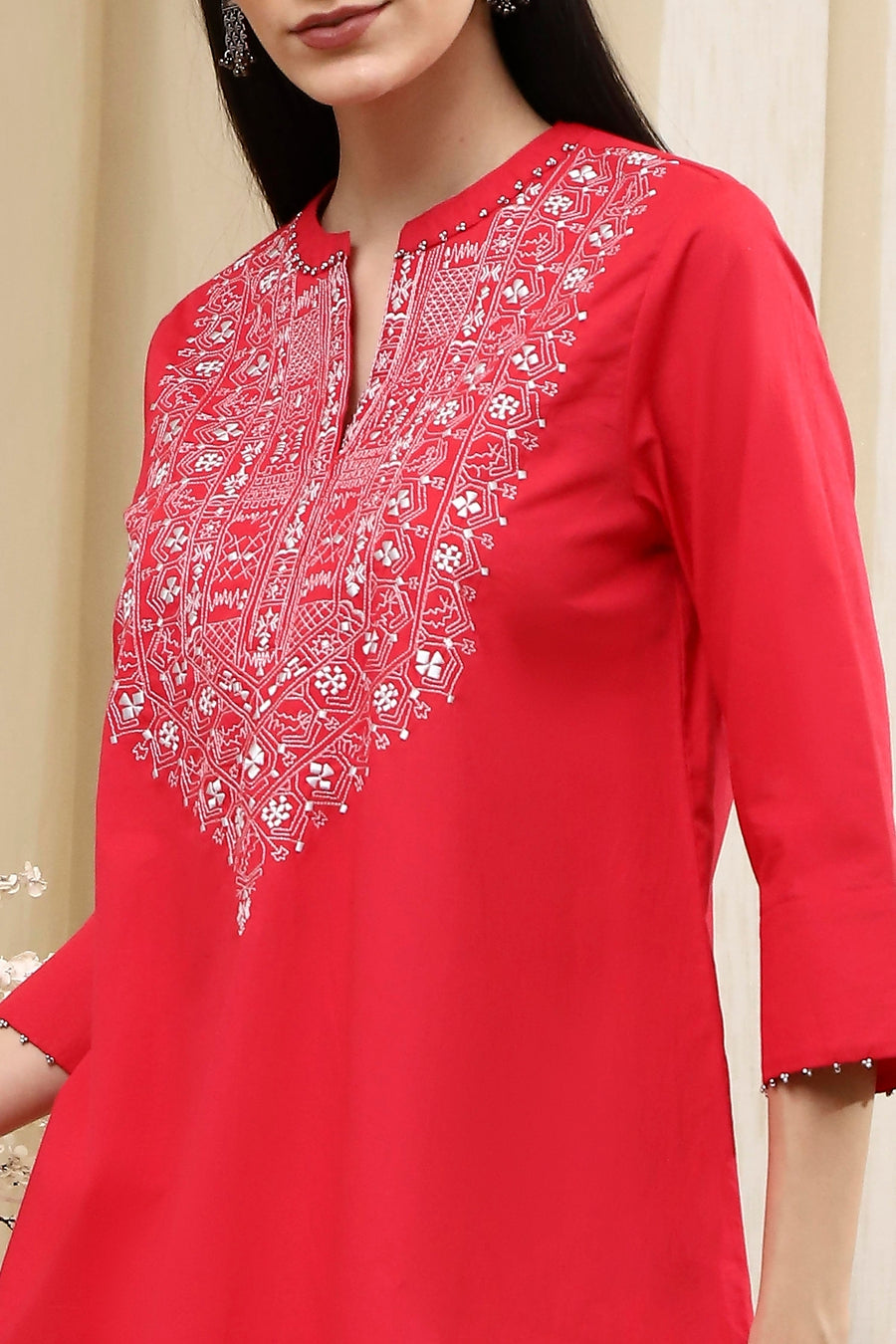 Raspberry Embroidered Straight Short Kurta K60