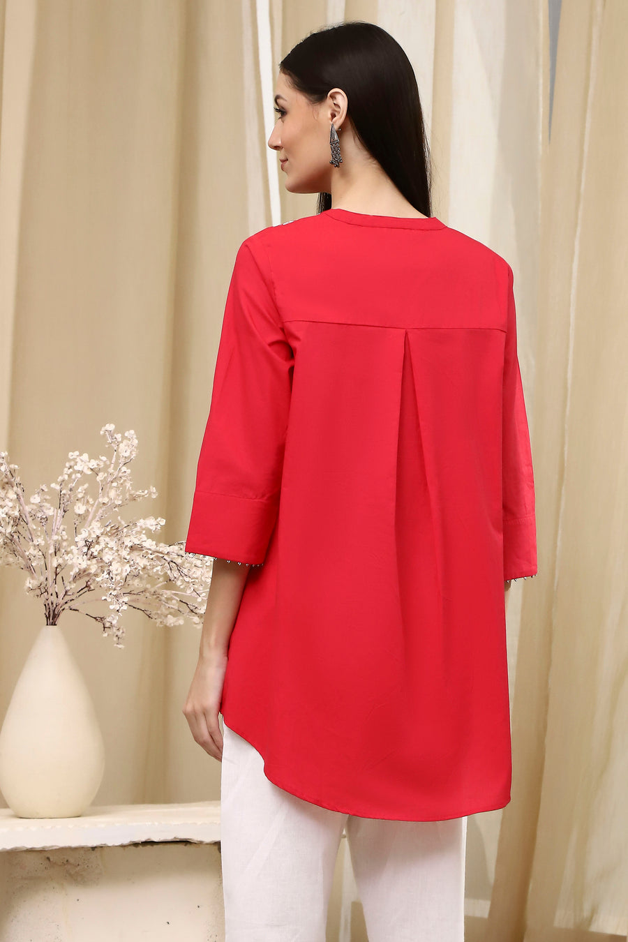 Raspberry Embroidered Straight Short Kurta K60