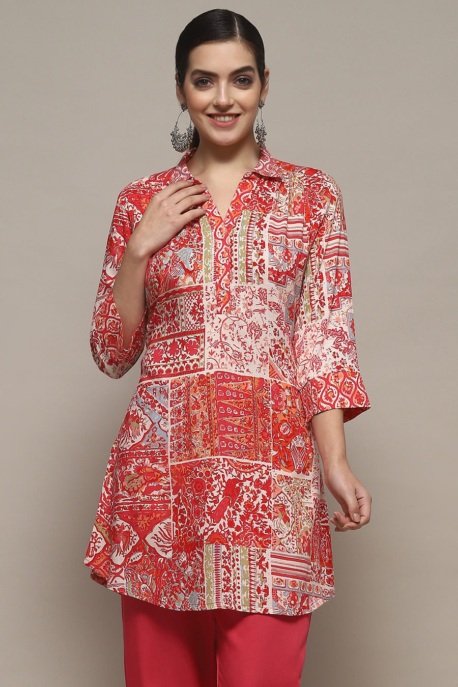 Fuchsia Viscose Straight Printed Short Kurta K60